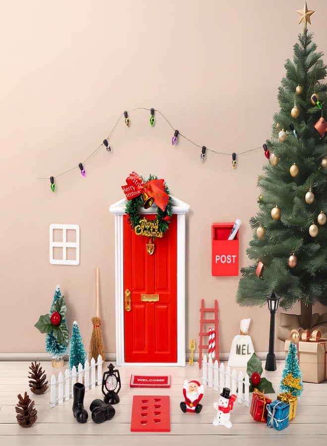 80UncleKimby 31Pcs Christmas Elf Fairy Door Kit - Miniature Accessories Garden Wooden Decorations Craft Set(Red) - Image 5
